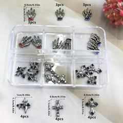 Halloween Nail Art Charms with Rhinestone 3D Skull Skeleton Nail Gem Accessories
