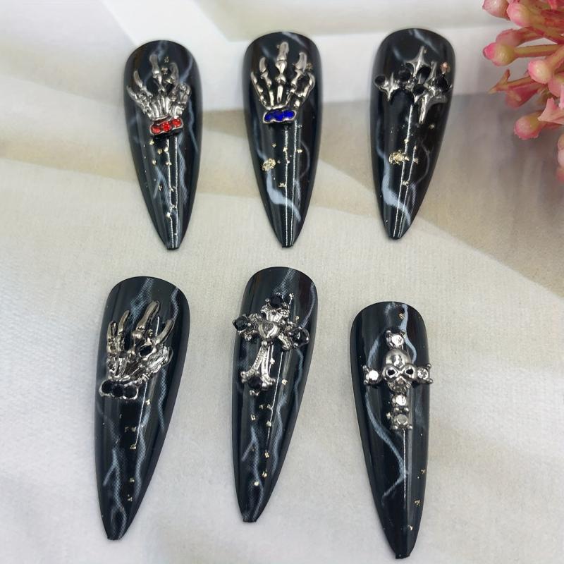 Halloween Nail Art Charms with Rhinestone 3D Skull Skeleton Nail Gem Accessories