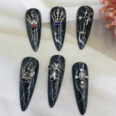 Halloween Nail Art Charms with Rhinestone 3D Skull Skeleton Nail Gem Accessories