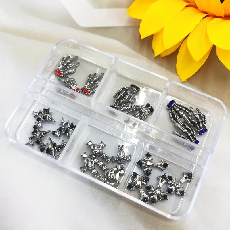 Halloween Nail Art Charms with Rhinestone 3D Skull Skeleton Nail Gem Accessories