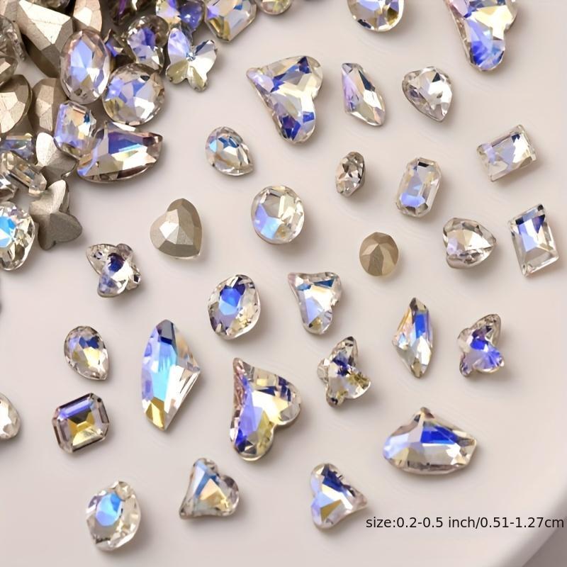 10 Pcs Love Heart Nail Rhinestones Zircon Nail Drills 3D Nail Charms