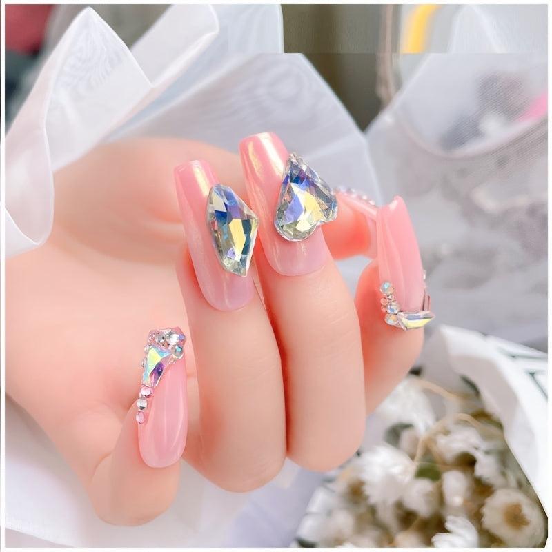 10 Pcs Love Heart Nail Rhinestones Zircon Nail Drills 3D Nail Charms