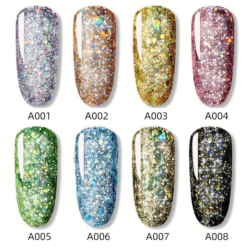 Glitter Gel Nail Polish Set - 8 Colors Diamond Collection