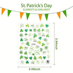 9 Sheets Clover Nail Art Stickers 3D Self Adhesive for Women Nail Art DIY