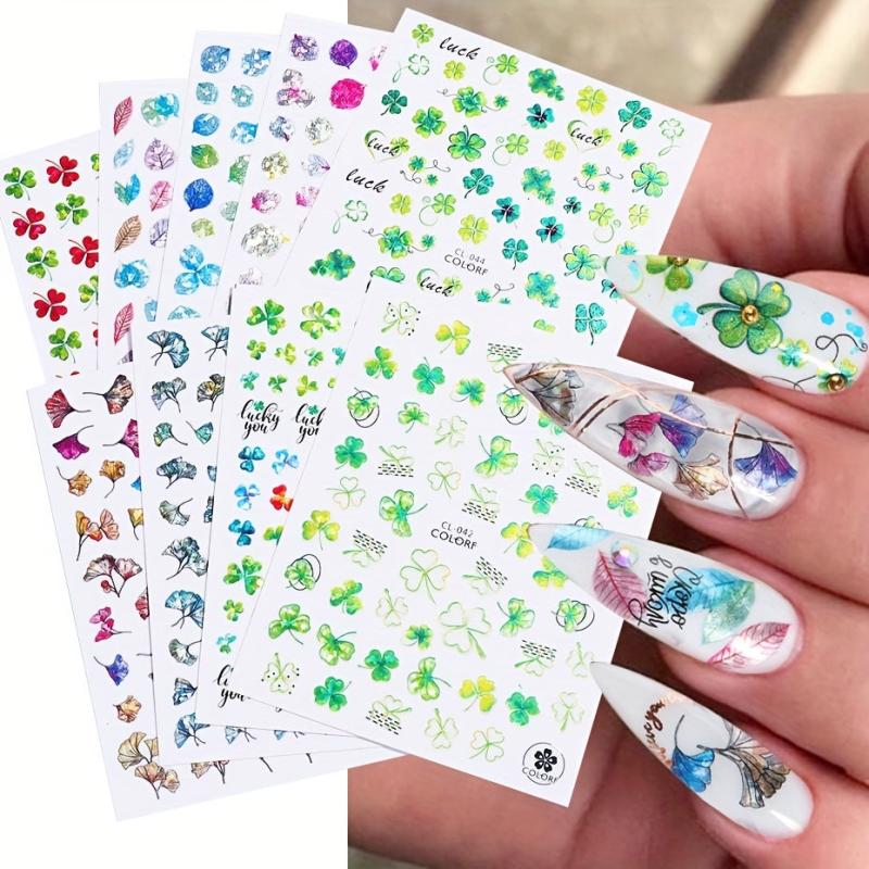 9 Sheets Clover Nail Art Stickers 3D Self Adhesive for Women Nail Art DIY