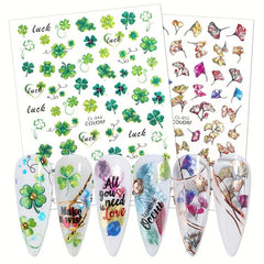 9 Sheets Clover Nail Art Stickers 3D Self Adhesive for Women Nail Art DIY