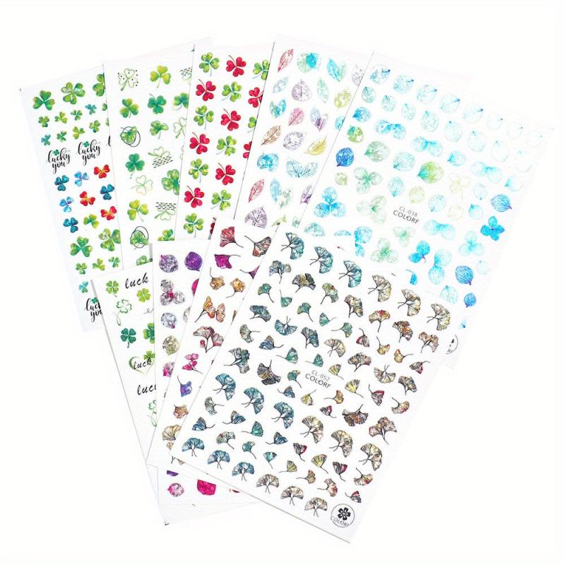 9 Sheets Clover Nail Art Stickers 3D Self Adhesive for Women Nail Art DIY