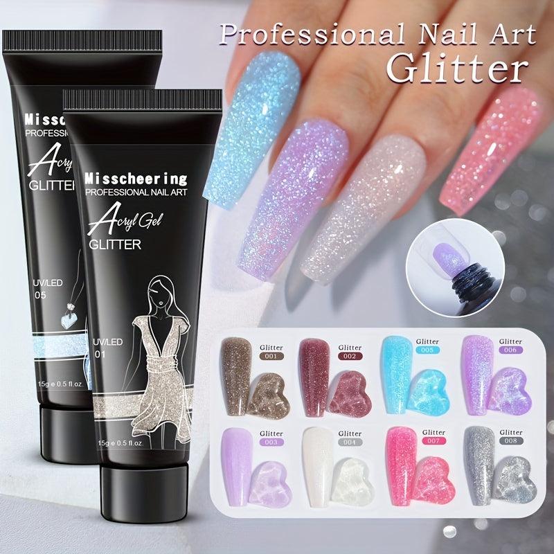 15ml Sparkling Pearl Glitter Poly Nail Gel Set 8 Colors for Nail Extensions