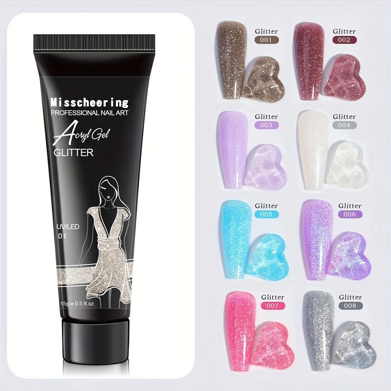15ml Sparkling Pearl Glitter Poly Nail Gel Set 8 Colors for Nail Extensions