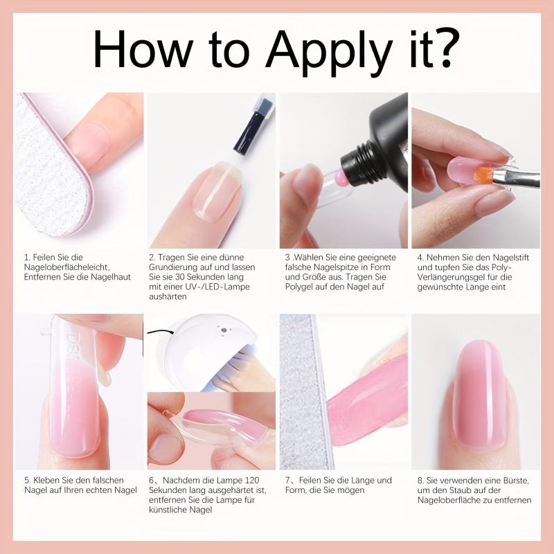 Nude Pink Poly Gel Nail Kit 8 Colors - Easy Nail Extension