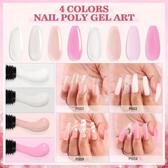 4 Pcs Poly Gel Set Nude Pink Nail Colors Large Capacity Nail Extension Gel
