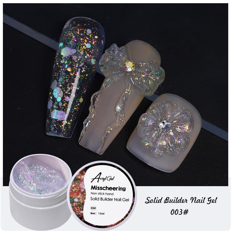 15ml Solid Builder Nail Gel Hard Extension Gel Carving Sequin Silver