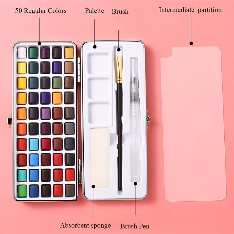 Solid Watercolor Paint Set Portable Metal Box for Beginner Drawing