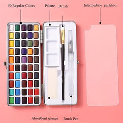 Solid Watercolor Paint Set Portable Metal Box for Beginner Drawing