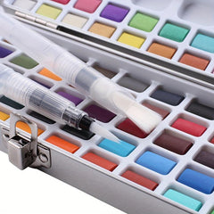 Solid Watercolor Paint Set Portable Metal Box for Beginner Drawing