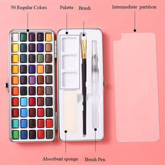 Solid Watercolor Paint Set Portable Metal Box for Beginner Drawing