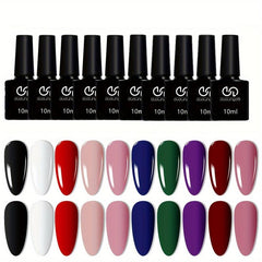 10 Colors Gel Nail Polish Starter Kit Pink Green Soak Off No Wipe Set
