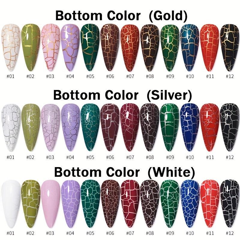 12 Colors Crackle Gel Polish Nail Lacquer Quick Drying Nail Art Gel 8ml