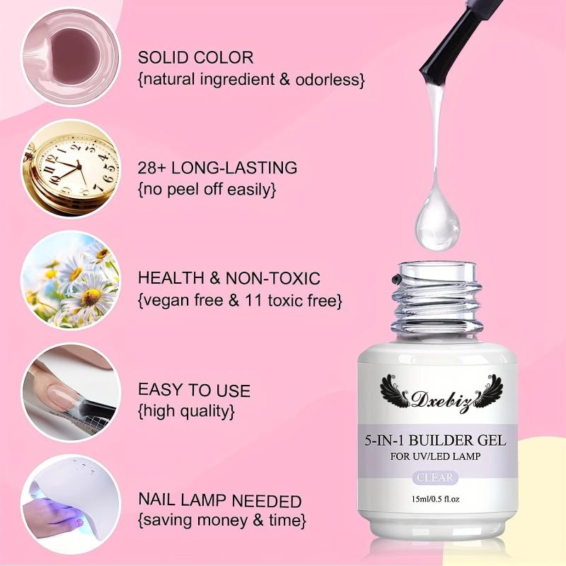 5-In-1 15ML Builder Nail Gel Set - Nail Extension, Repair & Art