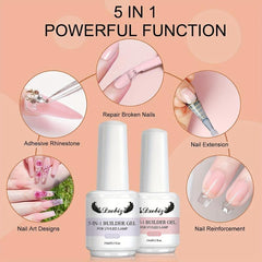 5-In-1 15ML Builder Nail Gel Set - Nail Extension, Repair & Art