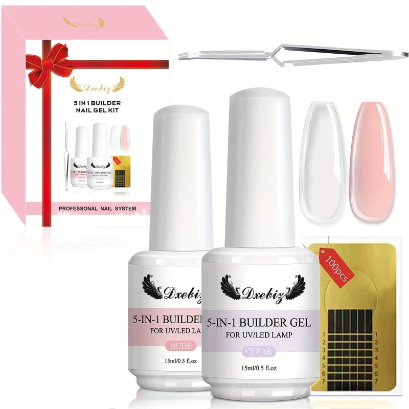 5-In-1 15ML Builder Nail Gel Set - Nail Extension, Repair & Art