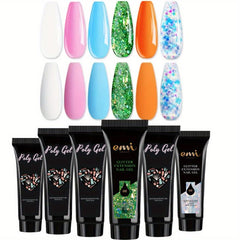 Poly Gel Nail Polish Set 6 Classic Colors Nude Pink Silver Glitter