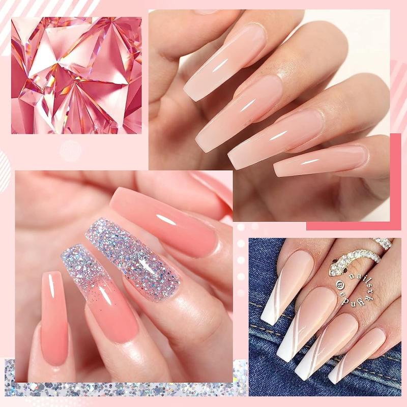 Poly Gel Nail Polish Set 6 Classic Colors Nude Pink Silver Glitter