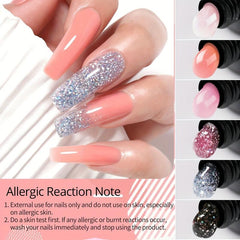 Poly Gel Nail Polish Set 6 Classic Colors Nude Pink Silver Glitter