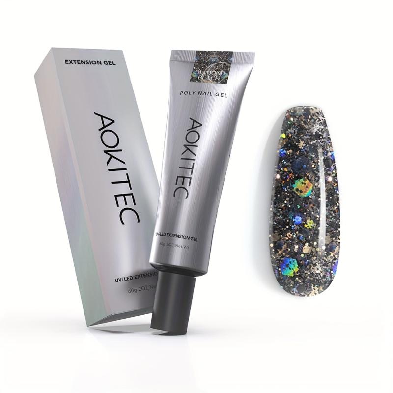 Aokitec 60ml Glitter Sequin Extension Gel Red Purple Silver Poly Nail Gel