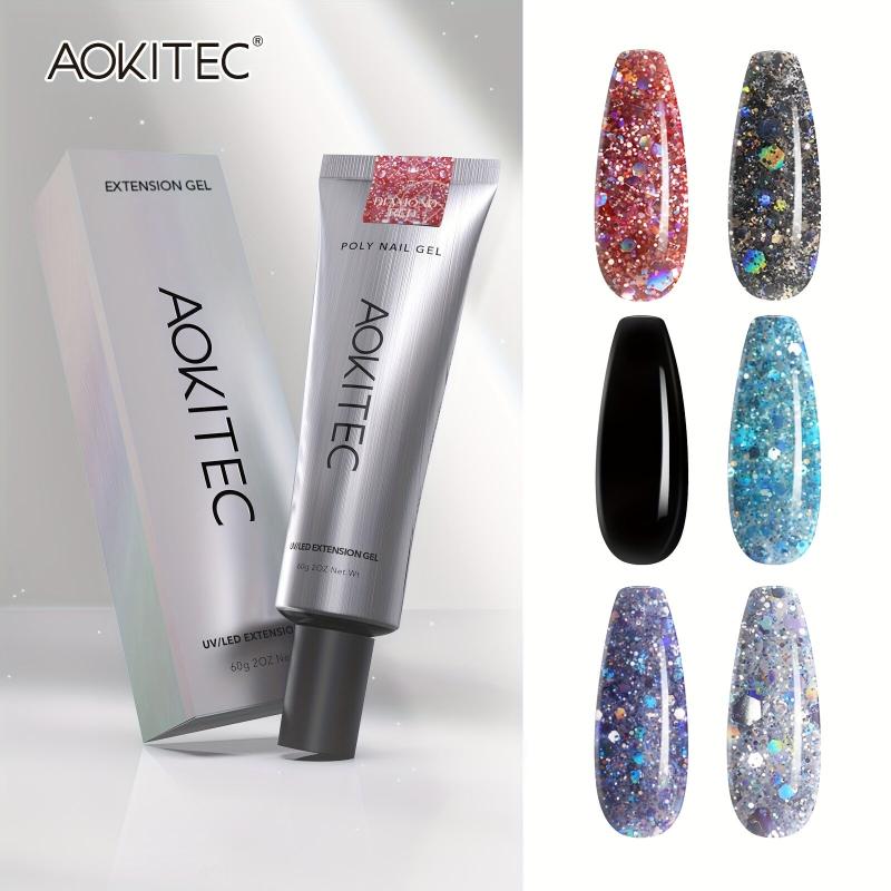 Aokitec 60ml Glitter Sequin Extension Gel Red Purple Silver Poly Nail Gel