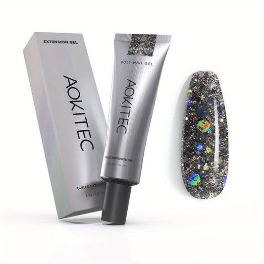 Aokitec 60ml Glitter Sequin Extension Gel Red Purple Silver Poly Nail Gel