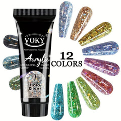 12 Colors Glitter Nail Extensions Gel 15ml No Paper Holder for DIY Nail Art