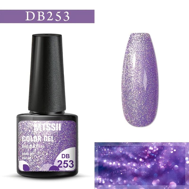 Long Lasting Gel Nail Polish Purple Pink Glitter French Manicure