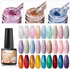 Long Lasting Gel Nail Polish Purple Pink Glitter French Manicure