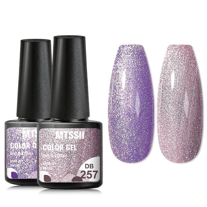 Long Lasting Gel Nail Polish Purple Pink Glitter French Manicure