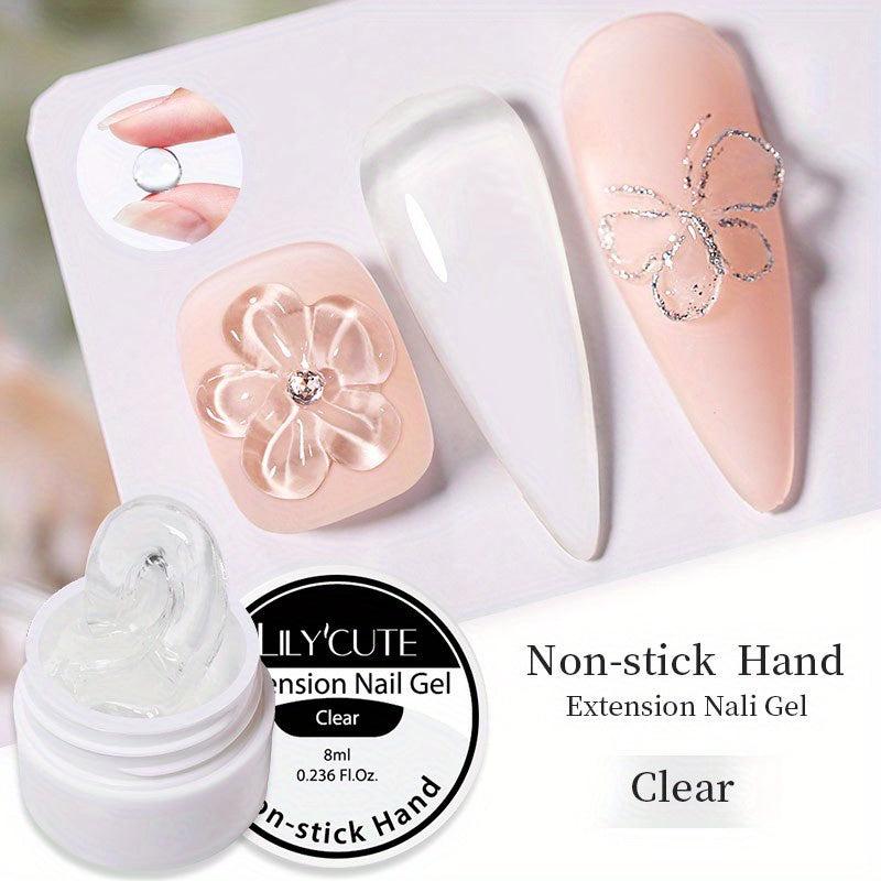8ML Non Stick Hand Extension Gel Clear Nude Pink Carving Flower Nail