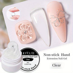 8ML Non Stick Hand Extension Gel Clear Nude Pink Carving Flower Nail