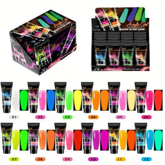 12 Colors Glow In The Dark Glitter Poly Gel Kit for Manicure