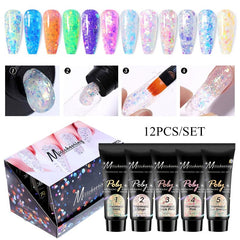 12 Colors Glow In The Dark Glitter Poly Gel Kit for Manicure