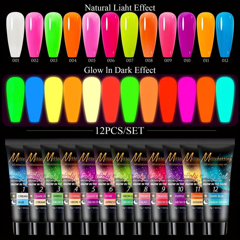 12 Colors Glow In The Dark Glitter Poly Gel Kit for Manicure
