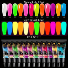 12 Colors Glow In The Dark Glitter Poly Gel Kit for Manicure