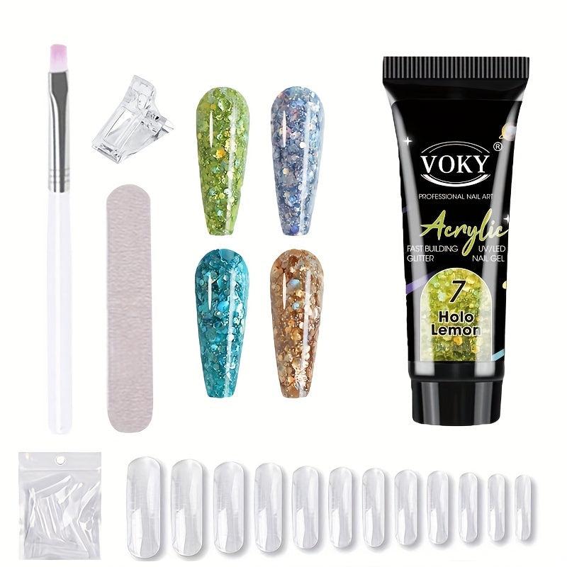Glitter Nail Extension Gel Kit with DIY Nail Forms Set