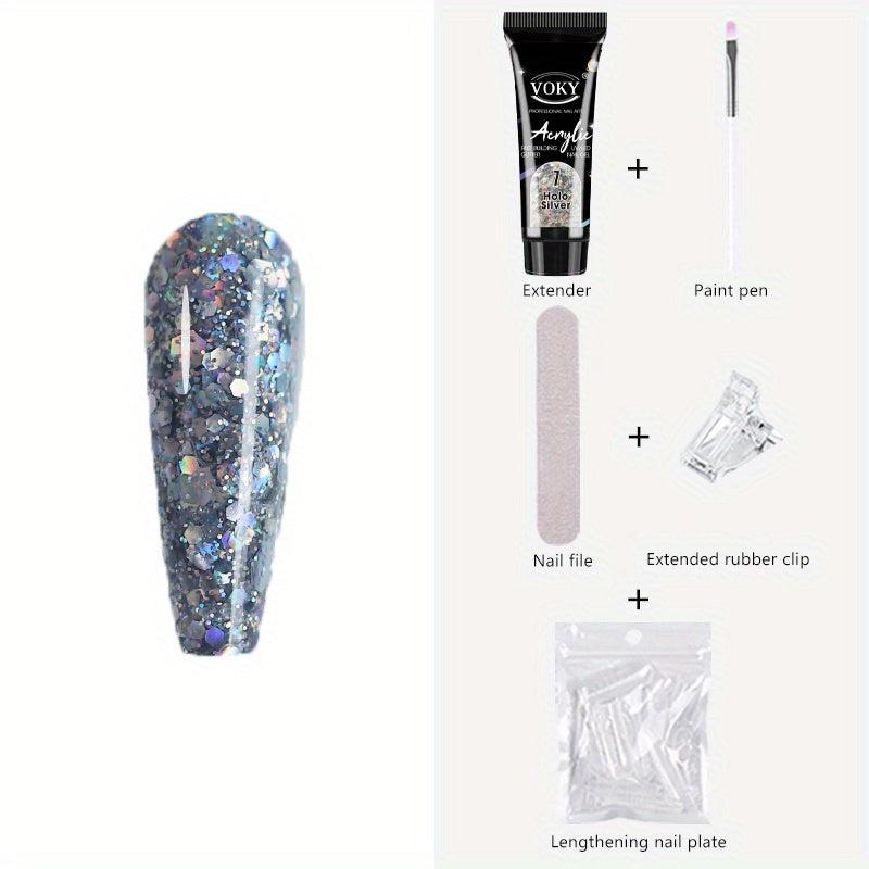 Glitter Nail Extension Gel Kit with DIY Nail Forms Set