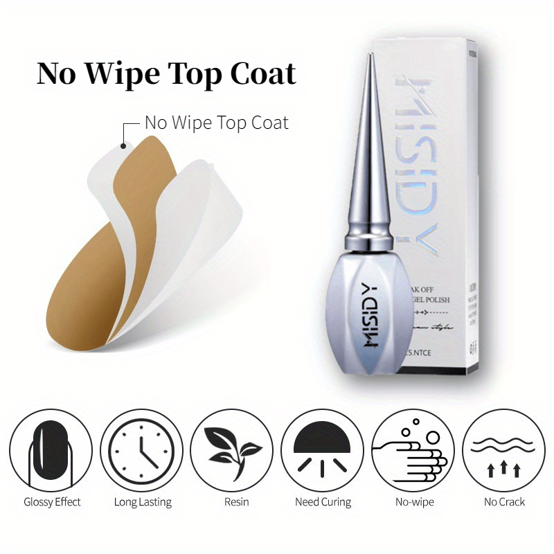 Long Lasting High Gloss Gel Top Coat for Nails 15ml No Wipe Top Coat