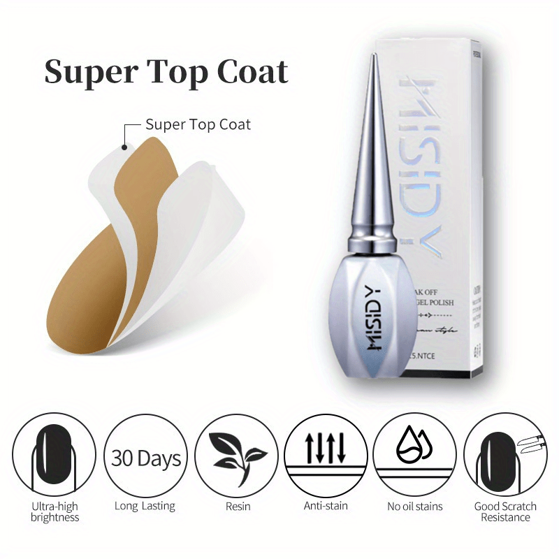 Long Lasting High Gloss Gel Top Coat for Nails 15ml No Wipe Top Coat