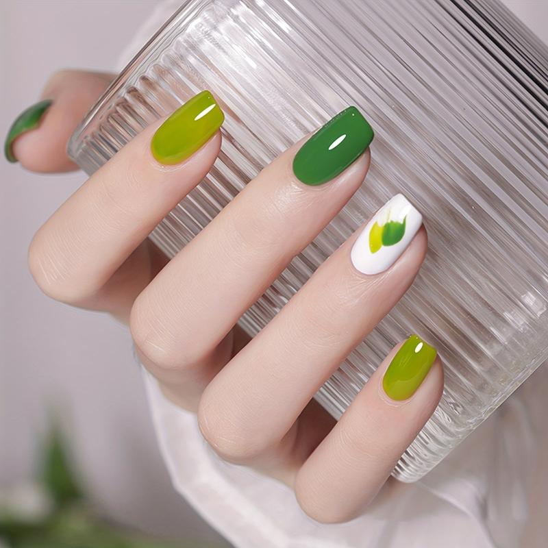 12 Colors Waterproof Gel Nail Polish in Natural Resin and Green