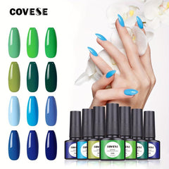 12 Colors Waterproof Gel Nail Polish in Natural Resin and Green