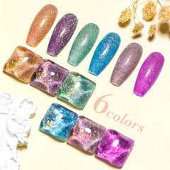 Reflective Glitter Gel Nail Polish, Temperature Changing, Broken Drill Design