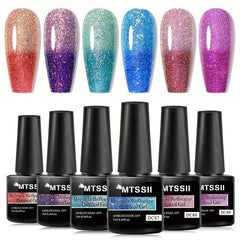 Reflective Glitter Gel Nail Polish, Temperature Changing, Broken Drill Design