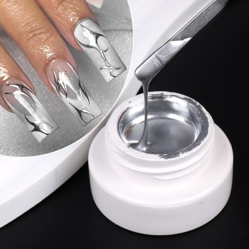 Silver Nail Gel Polish Metallic Mirror Effect Soak Off Painting Gel
